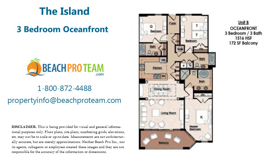 The Island Floor Plan B - 3 Bedroom Oceanfront